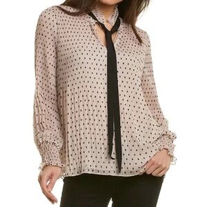 NWT Max Studio Accordian Pleated Swiss Dot Blouse‎ Size S